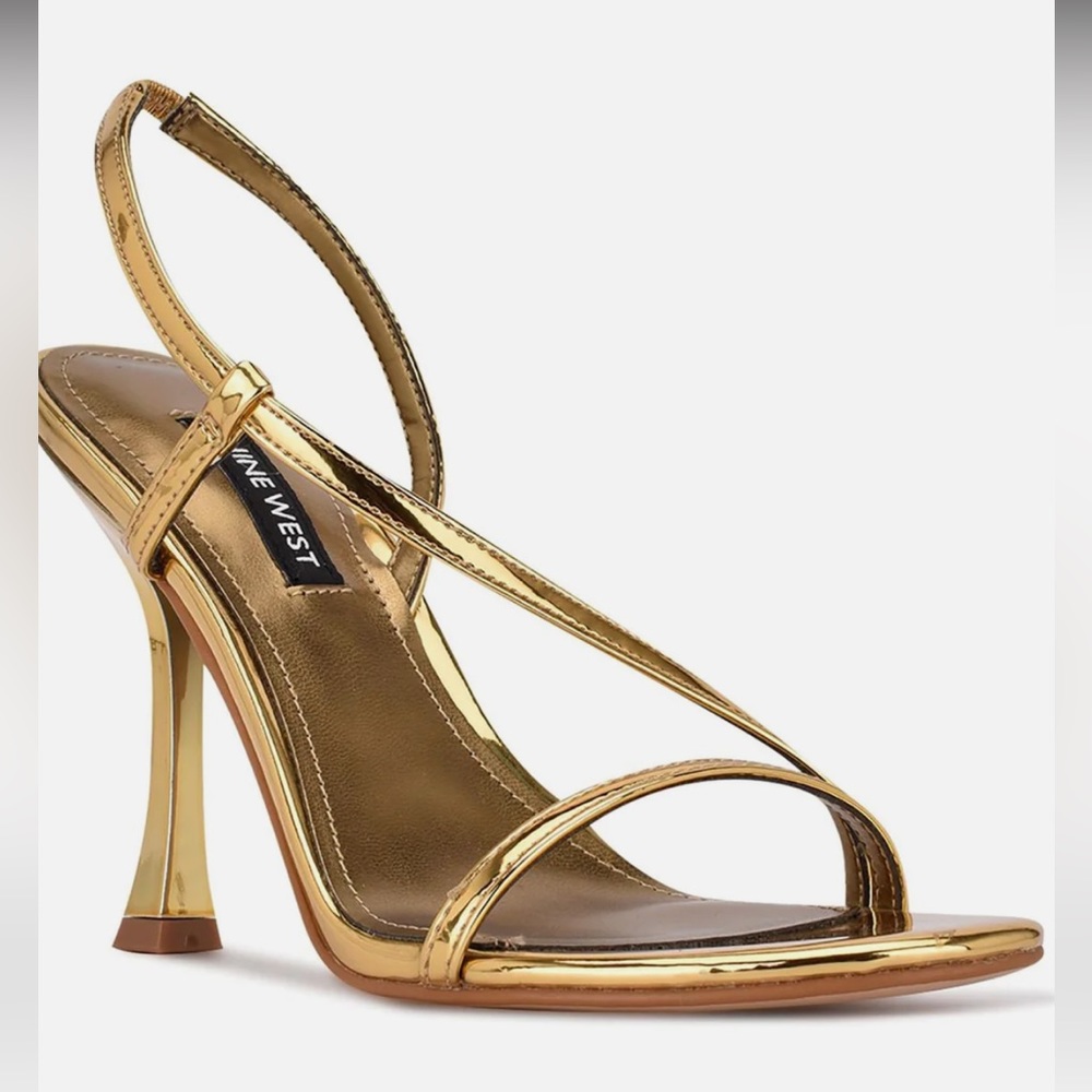 Gold Nine West I Saw 3 Womens Mirrored Cross Strap Slingback Sandals